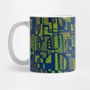 African Abstract Art Pattern - "Ndalu" - Green and Blue Design Mug